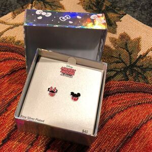 Disney Mickey & Minnie Fine Silver Plated Earrings - Red and Black